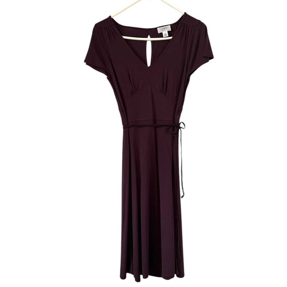 LOFT Women’s Plum Sheath Midi Dress V-Neck Short Sleeve Size 2P